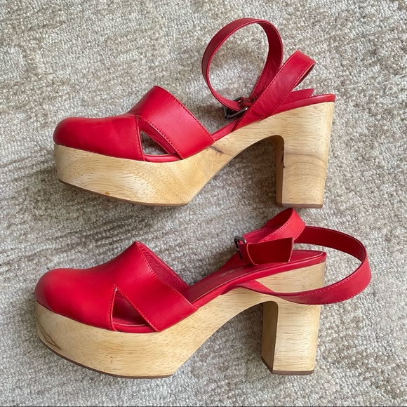 Matisse Free People Red Vegan Leather Heel Platform Clogs 10 - Picture 4 of 11